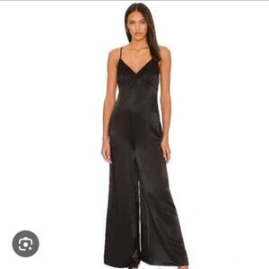 NWT WeWoreWhat  Black Satin Wide Leg Jumpsuit size M